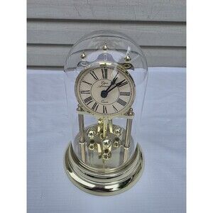 Vintage Quartz Clock Company Anniversary Clock - Glass Dome & Rotating Pendulum